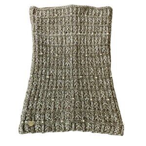 Betsey Johnson Metallic Silver Knit Sparkle Infinity Scarf With Pearl Accents